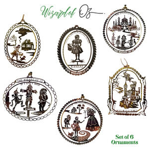 Wizard of Oz Ornaments Brass Gift Set of 6, Yellow Brick Road Emerald City Witch